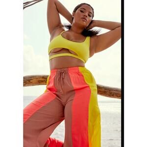 House of CB London Women's Margot Trouser Pants Wide Leg Striped Yellow S NWT